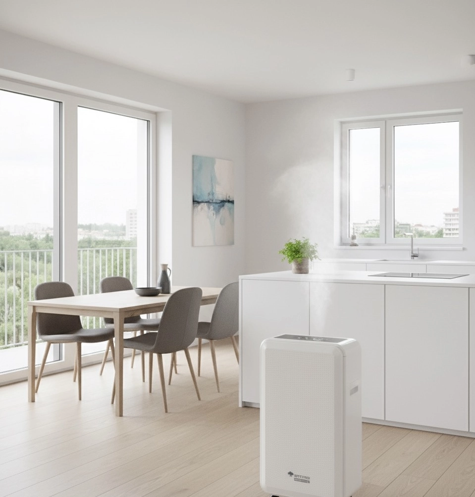 Leiser, energieeffizienter Luftentfeuchter, der bei niedrigen Temperaturen arbeitet Mycond Roomer Smart 12